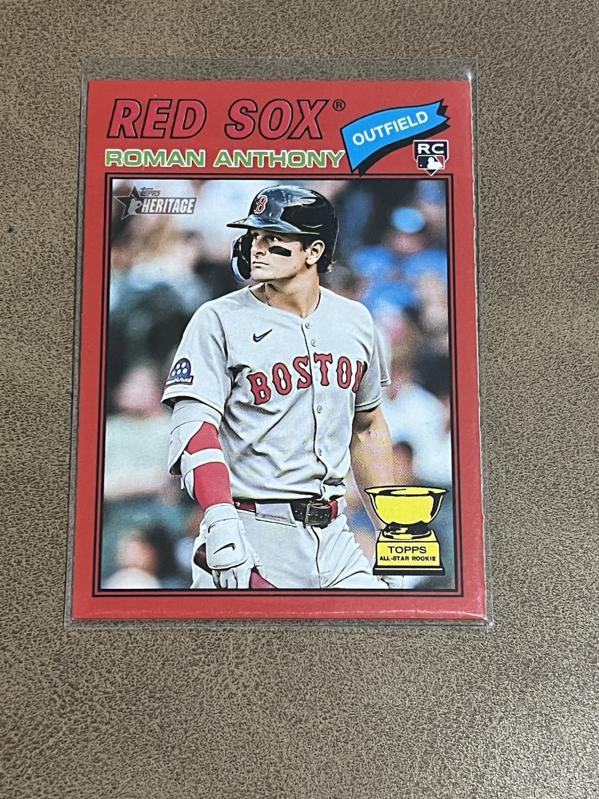 Roman Anthony Topps Heritage Red Sox Outfield RC Red Sox Team Color Match - Trading Card Image