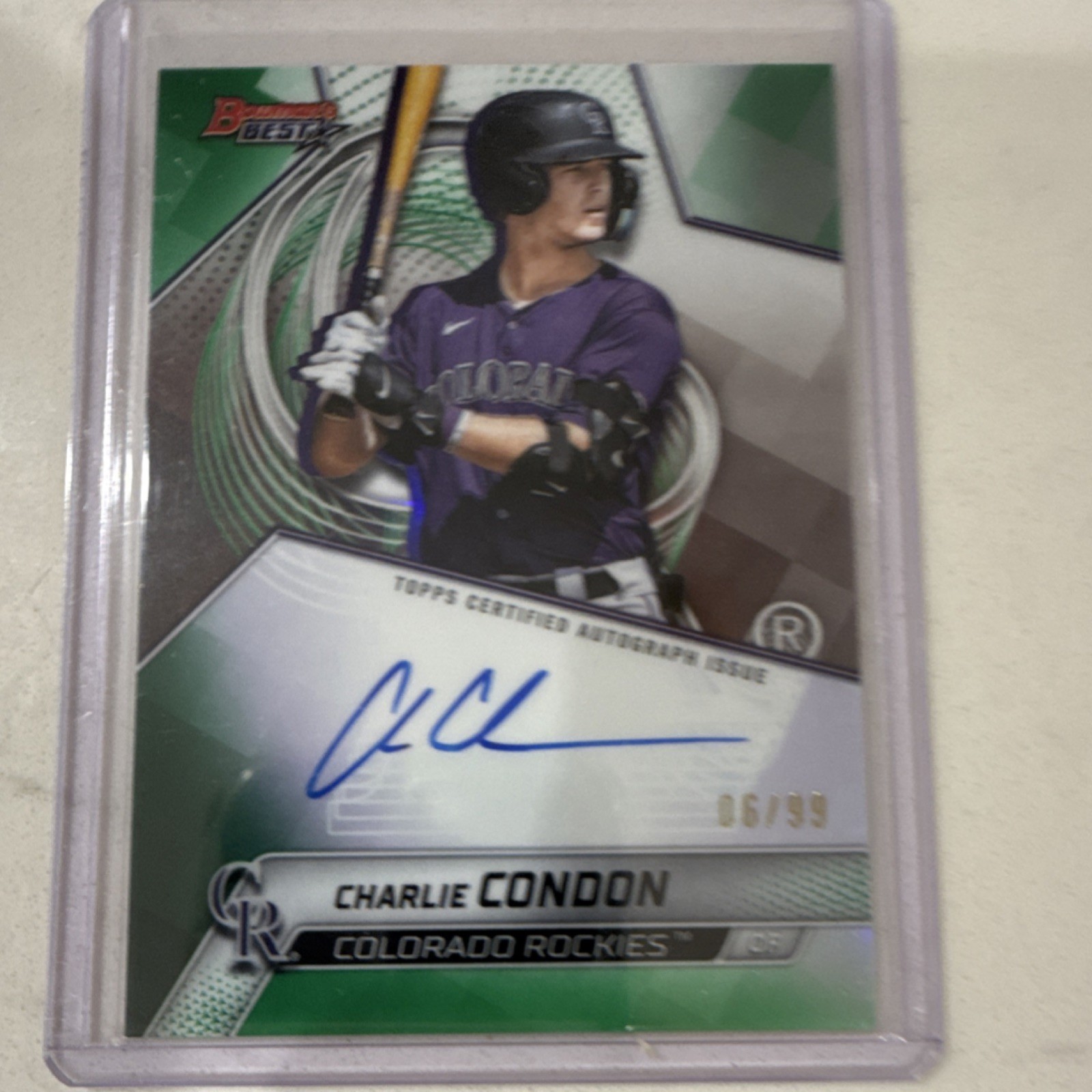 Charlie Condon - Bowman's Best Green Refractor /99 Green Refractor Autograph - Trading Card Image