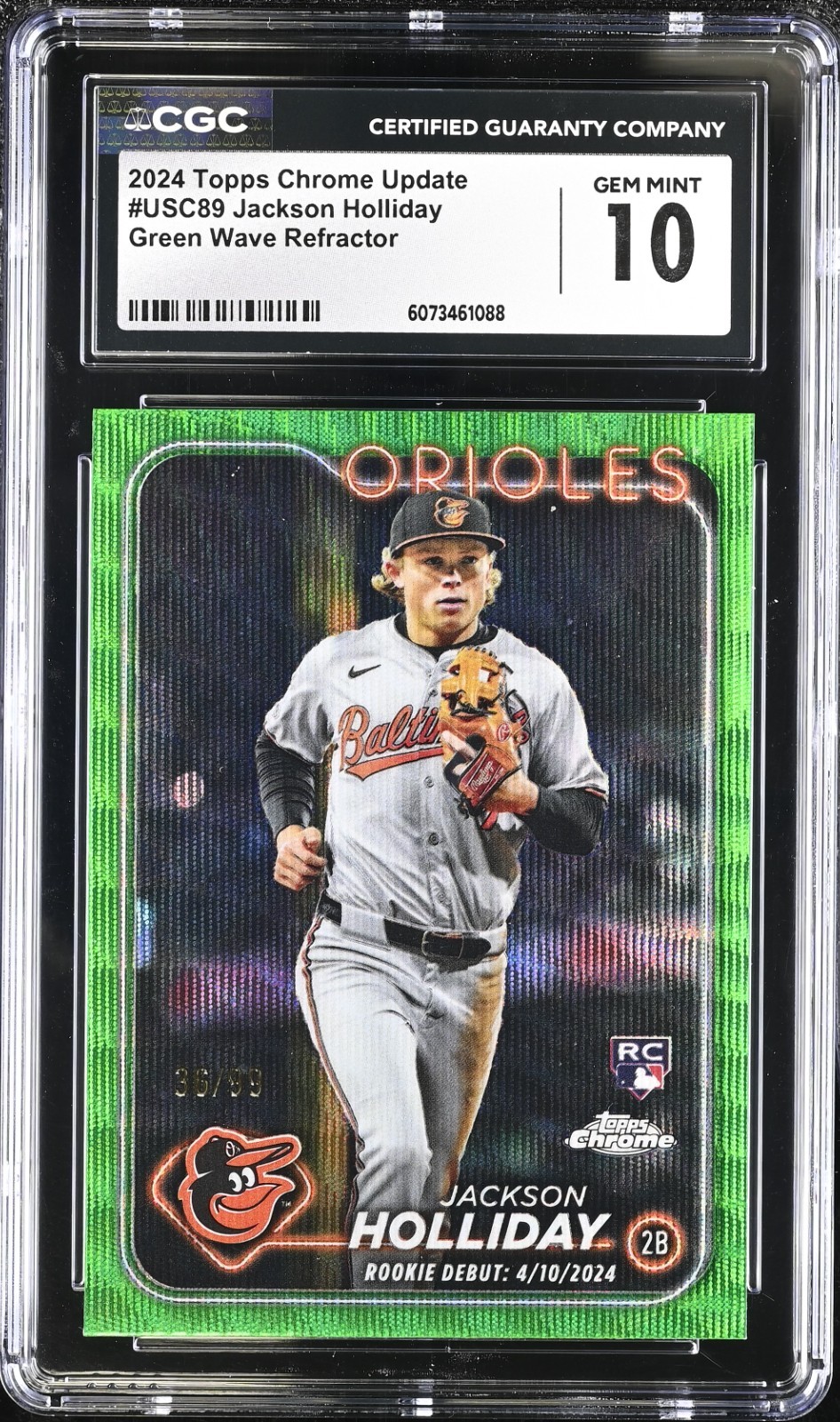 Jackson Holliday Green Wave Refractor Green Wave Refractor Gem Mint - Trading Card Image