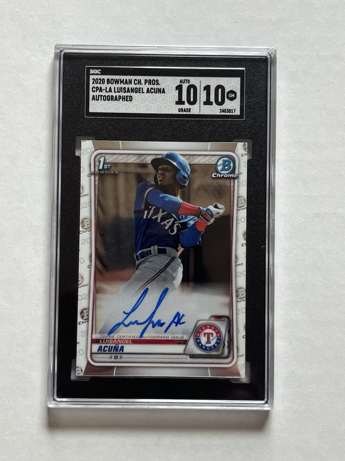 2020 Bowman Chrome Prospects Luisangel Acuna Base Autograph Gem Mint - Trading Card Image