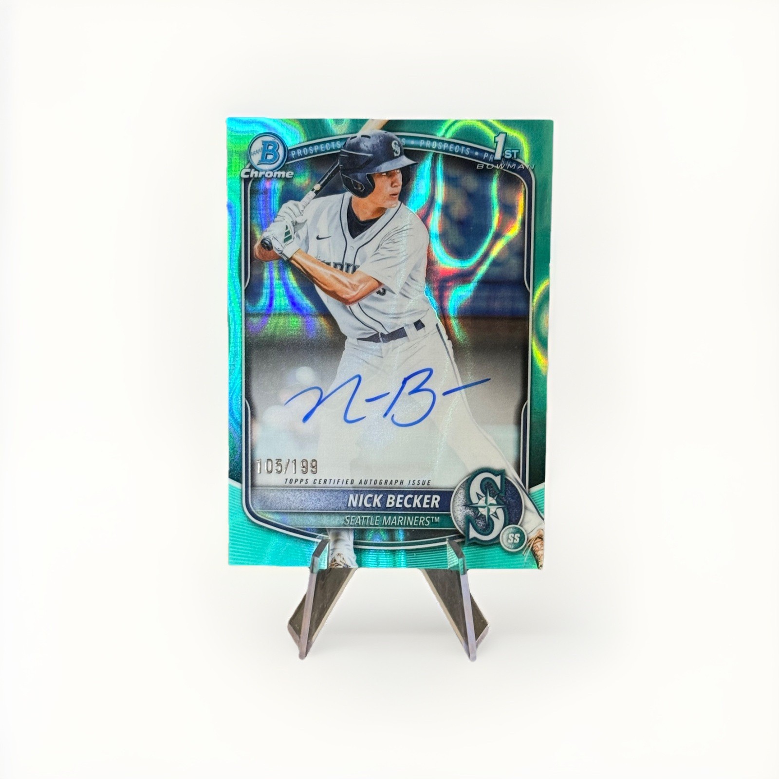 Nick Becker 2024 Bowman Chrome Prospects Aqua Lava Refractor Aqua Lava Refractor Autograph - Trading Card Image