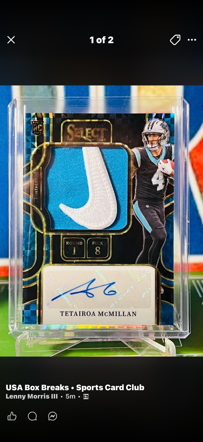 Tetairoa McMillan 2025 Panini Select Rookie Patch Silver Prizm - Trading Card Image