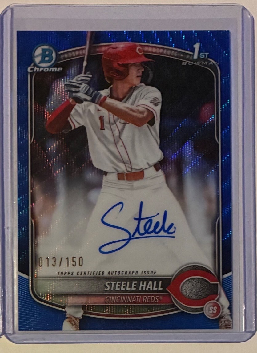 Steele Hall 2023 Bowman Chrome 1st Blue Refractor Xfractor - Trading Card Image
