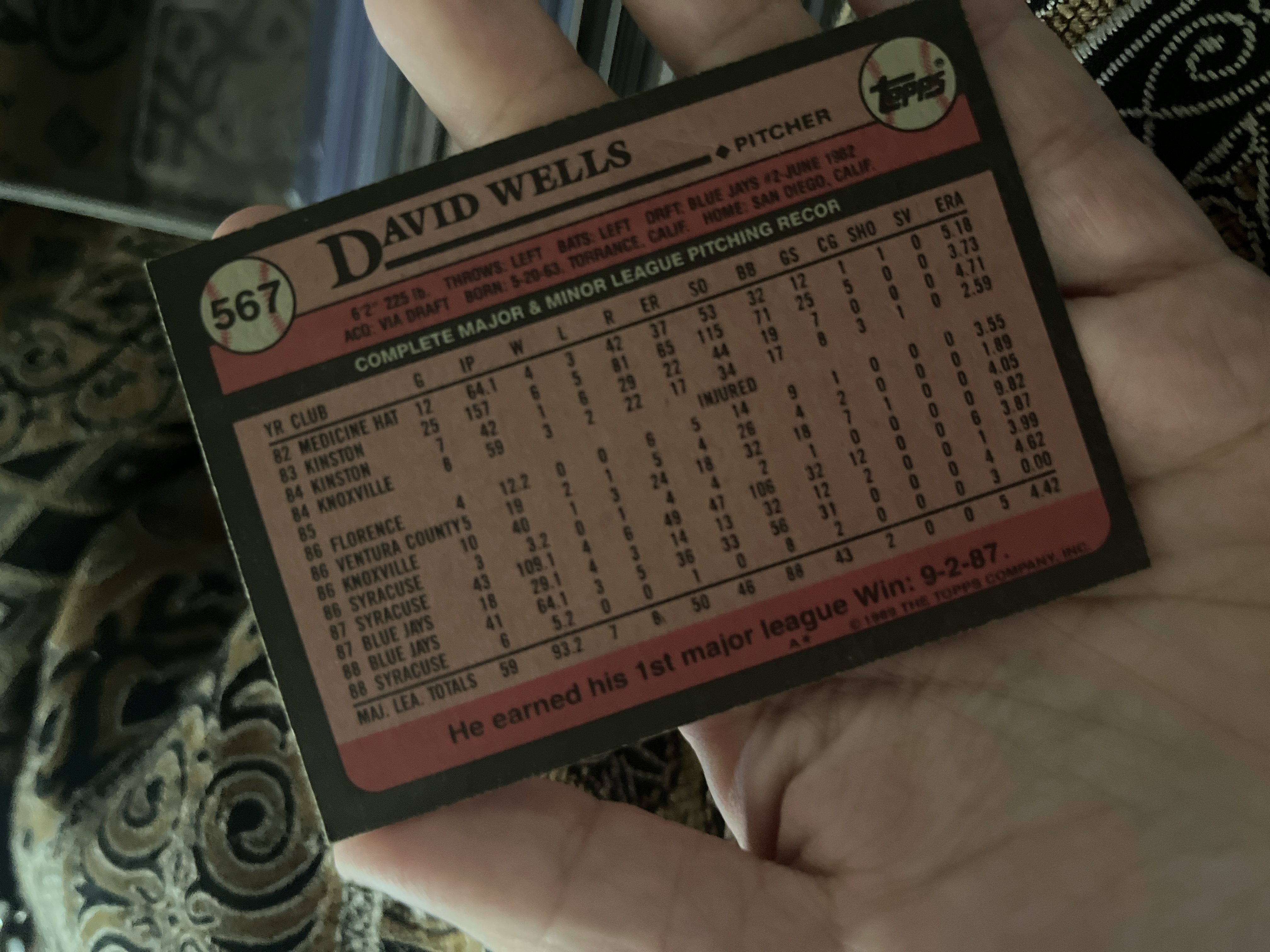 David Wells Base - Trading Card Image