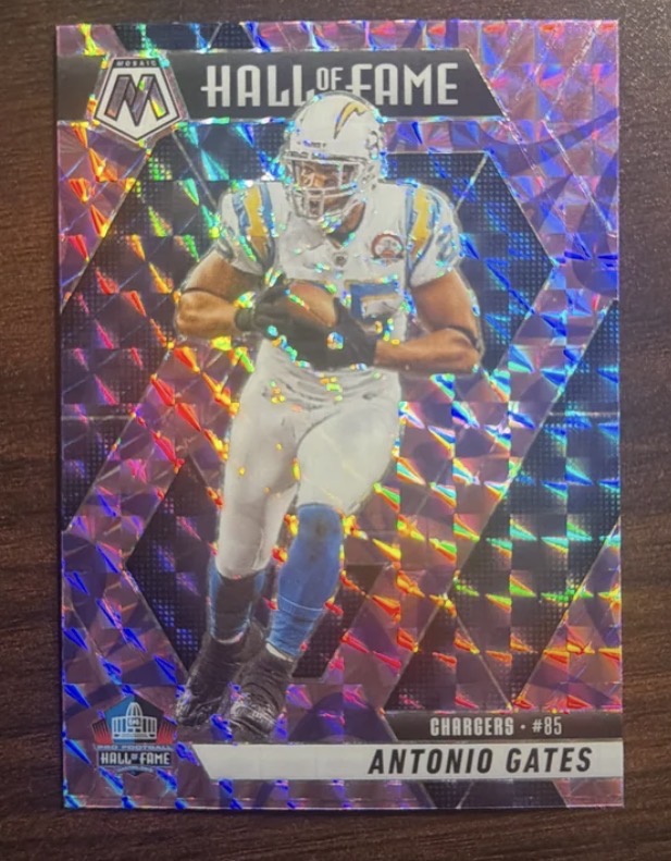 Antonio Gates 2020 Panini Mosaic Hall of Fame Reactive Blue Prizm Reactive Blue Prizm Near Mint - Trading Card Image