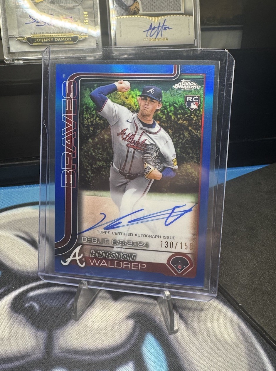 Hurston Waldrep - 2024 Topps Chrome Rookie Blue Refractor /150 Blue Refractor Autograph - Trading Card Image
