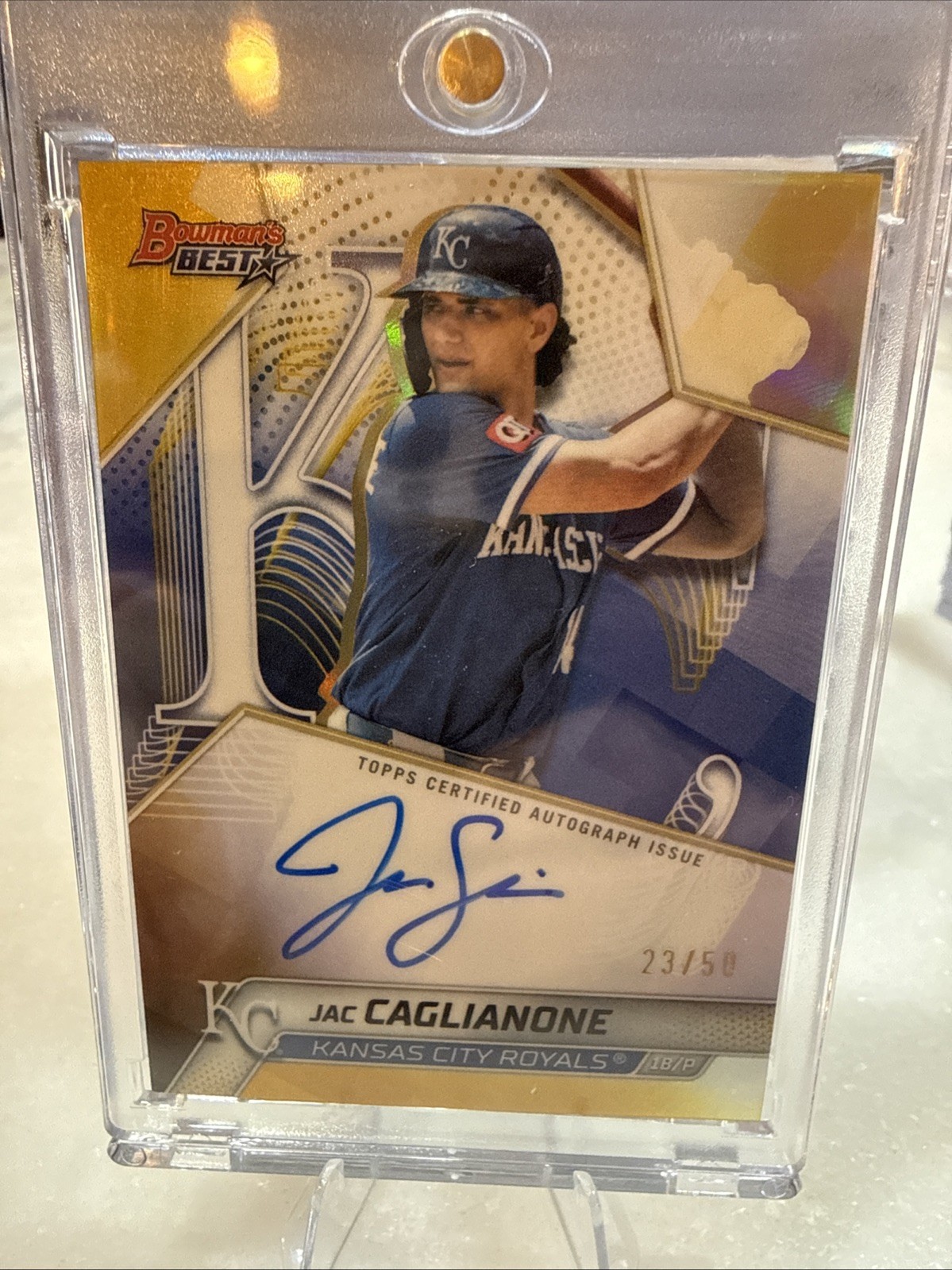 Jac Caglianone - Bowman's Best Gold Refractor /50 Gold Refractor - Trading Card Image