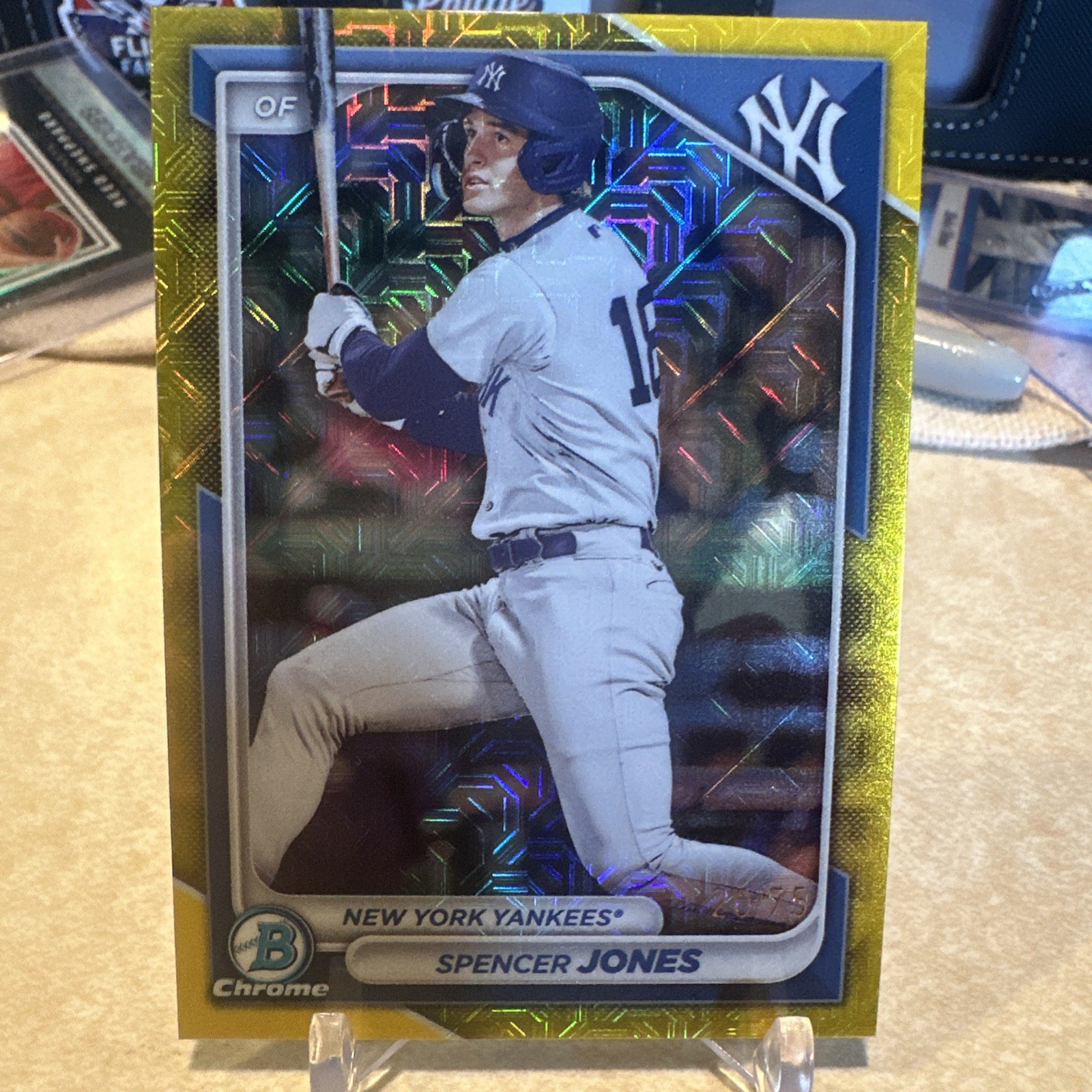 Spencer Jones 2024 Bowman Chrome Prospect Gold Shimmer Refractor Gold Shimmer Refractor /50 - Trading Card Image