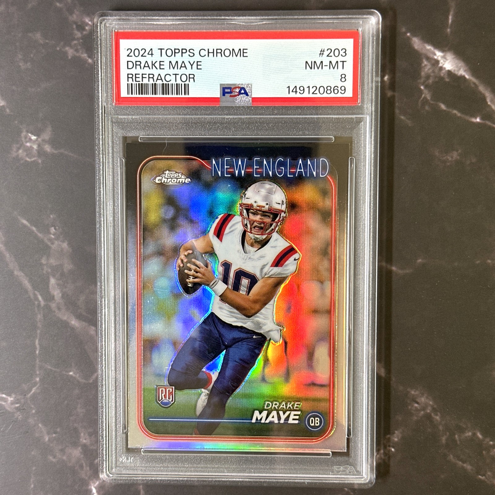 Drake Maye 2024 Topps Chrome Refractor #203 Refractor Near Mint - Trading Card Image