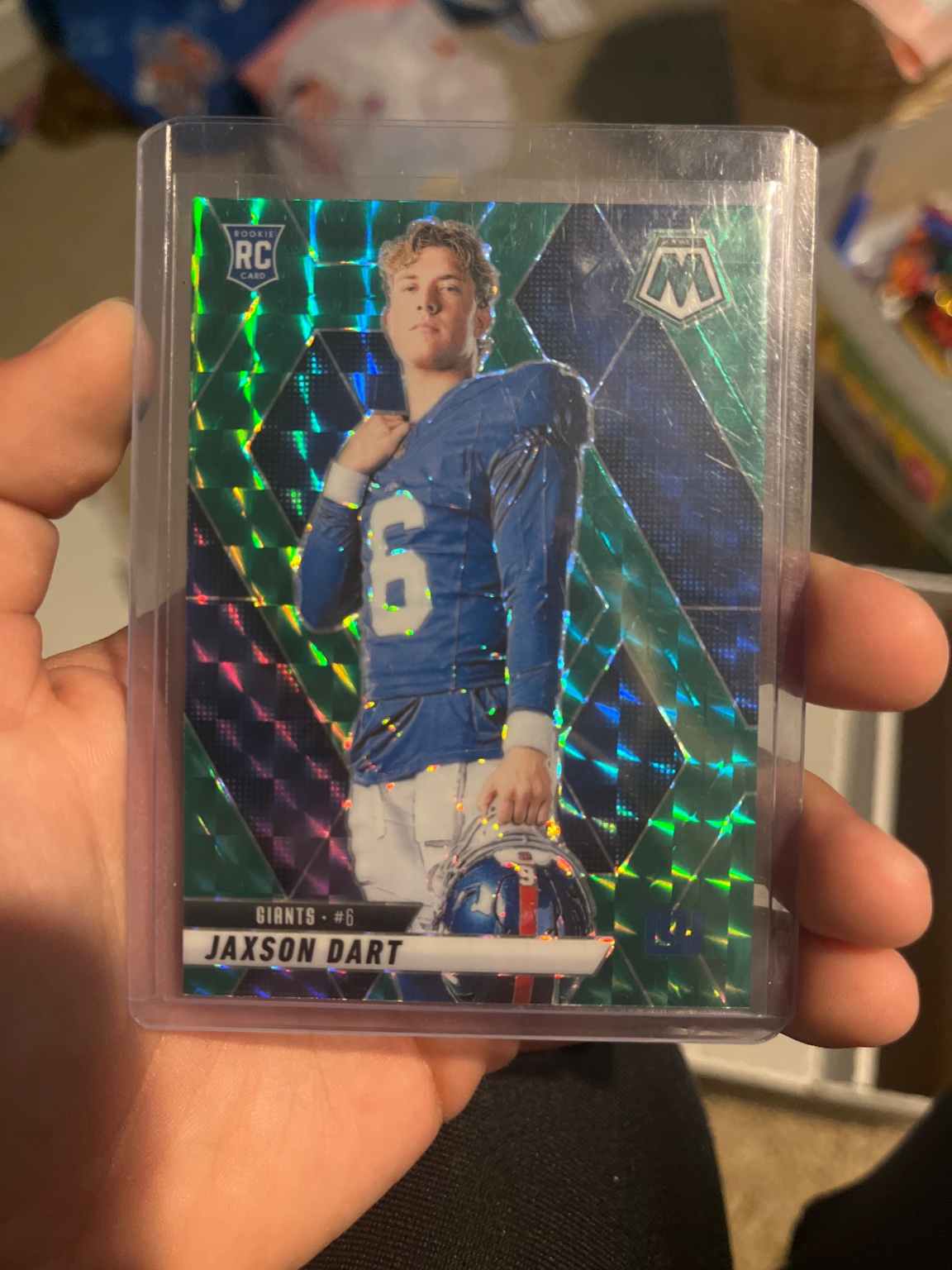 Jaxson Dart Rookie Card Green Mosaic Prizm Green Mosaic Prizm - Trading Card Image
