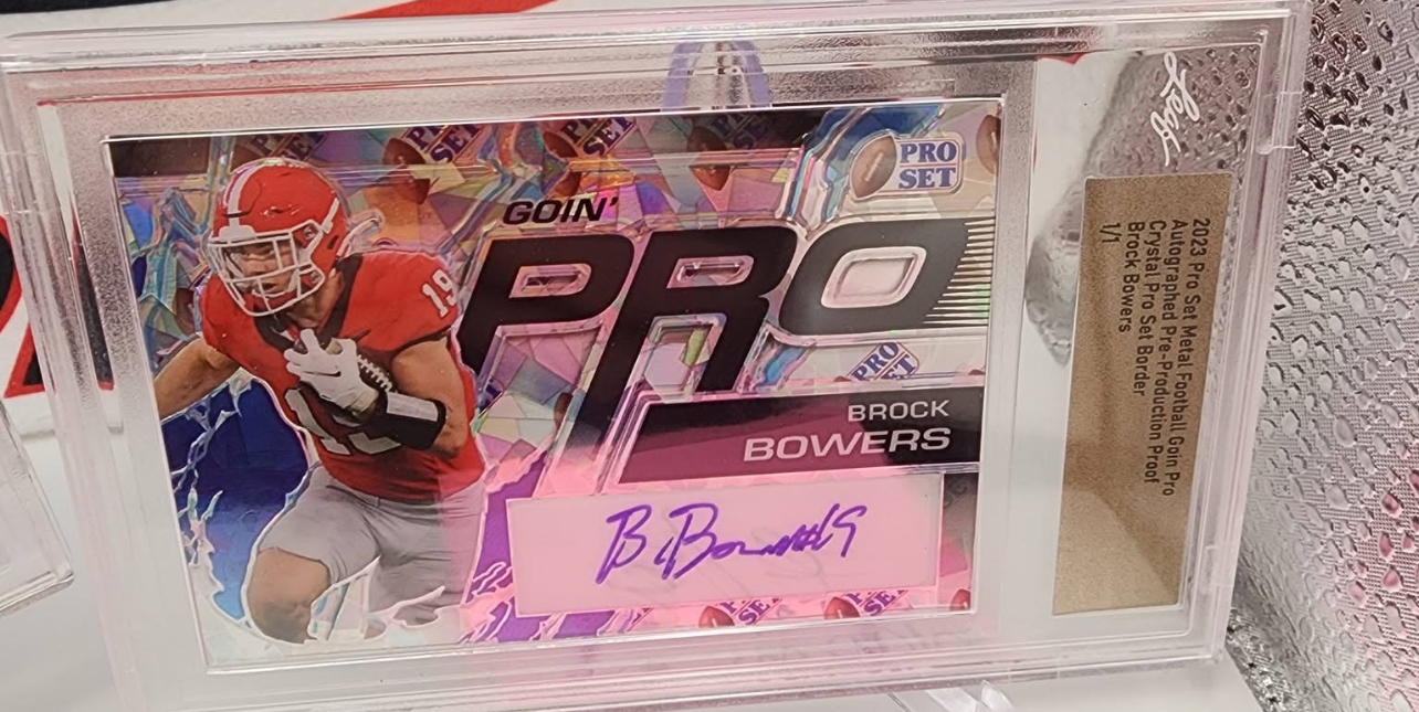 Brock Bowers 2023 Leaf Pro Set Metal Football Goin' Pro Autographed Pre-Production Proof