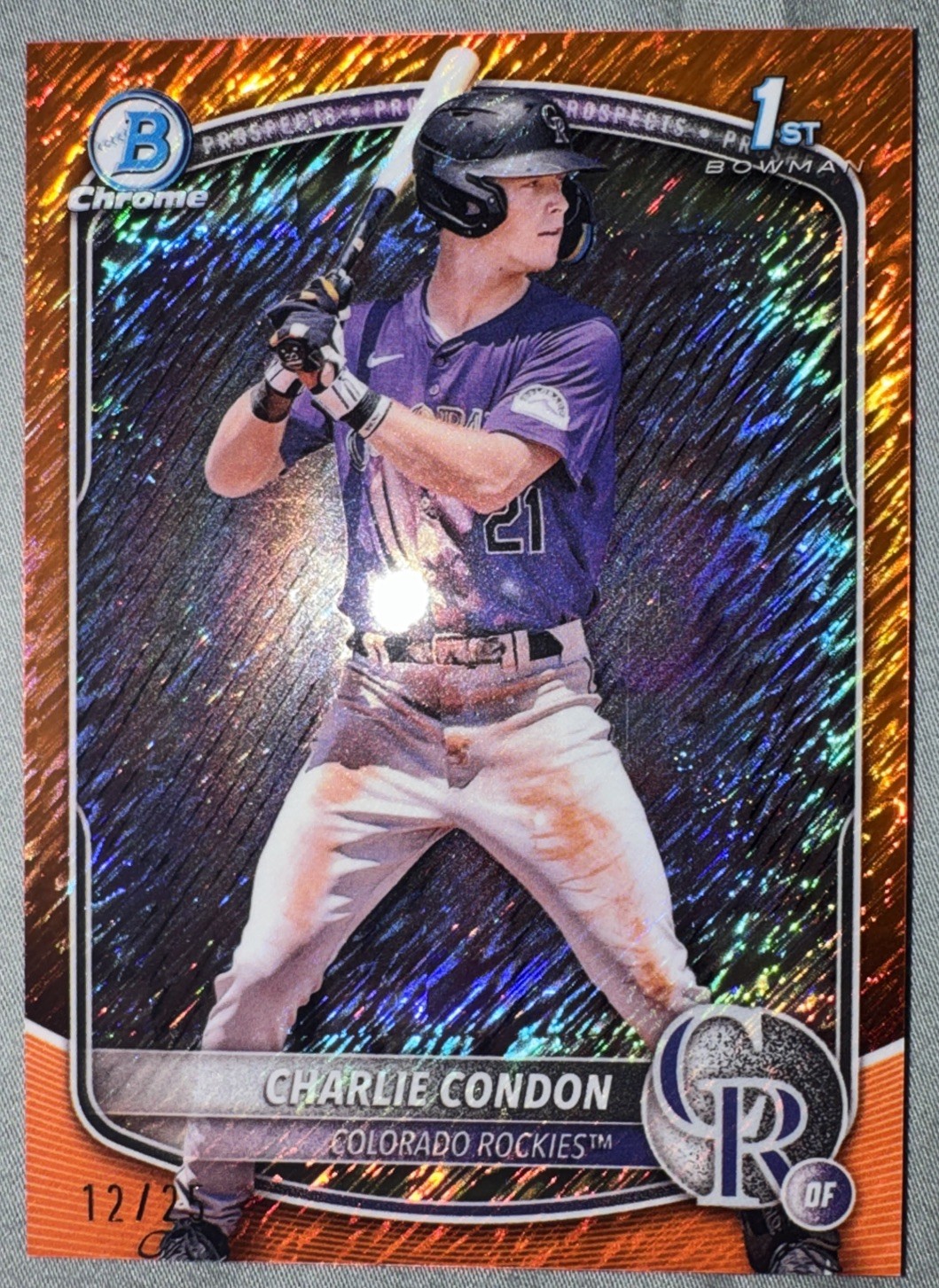 Charlie Condon - 1st Bowman Orange Shimmer Refractor Orange Shimmer Refractor - Trading Card Image