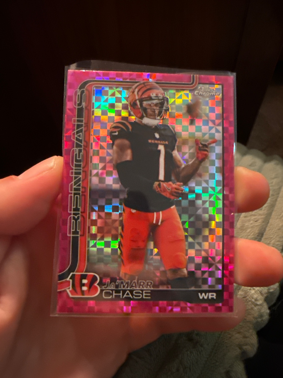 Ja'Marr Chase - 2025 Topps Chrome Hot Pink X-Fractor Hot Pink X-Fractor - Trading Card Image