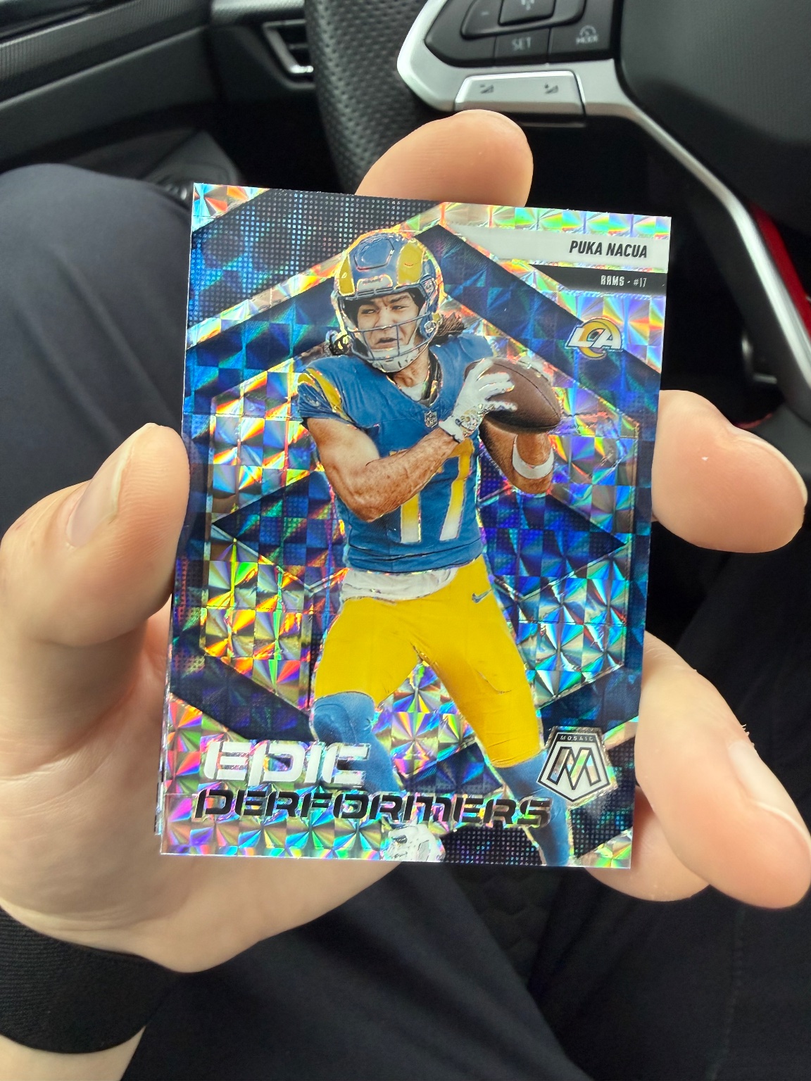 Puka Nacua Epic Performers Mosaic Blue Reactive Prizm Epic Performers Blue Reactive Prizm - Trading Card Image