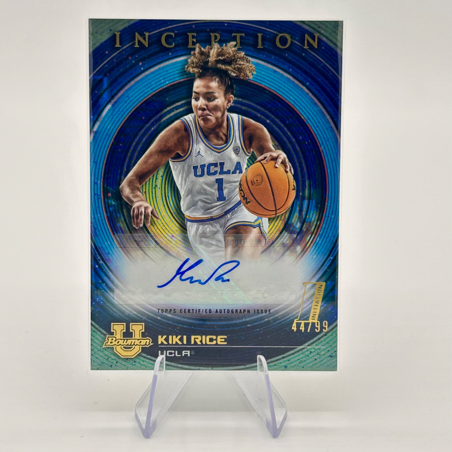 Kiki Rice 2022-23 Bowman University Inception Initiation Blue Foil /99 Initiation Blue Foil - Trading Card Image