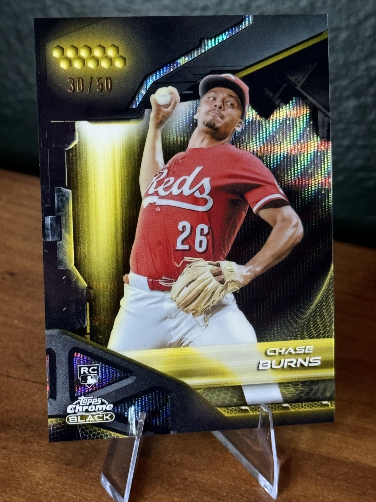 Chase Burns - Topps Chrome Black Gold Refractor Rookie Card Gold Refractor - Trading Card Image
