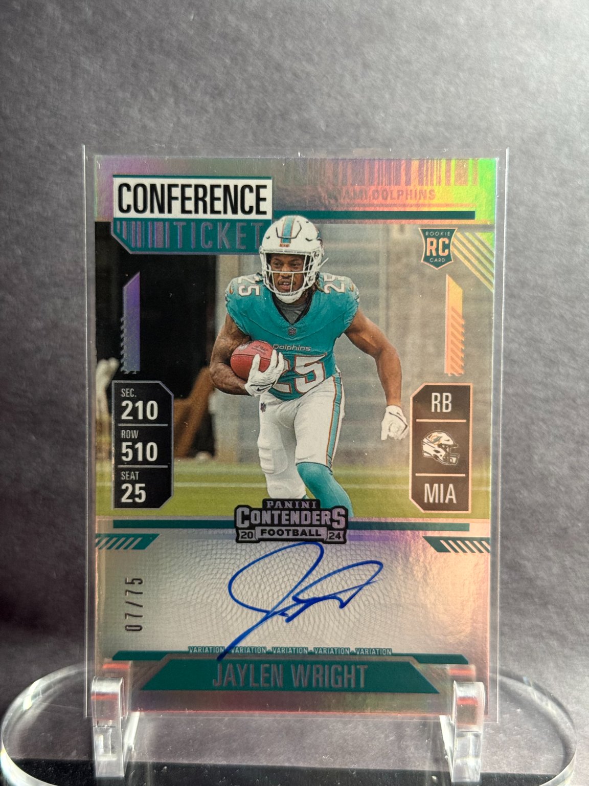 Jaylen Wright 2024 Panini Contenders Football Rookie Ticket Blue Shimmer /75 Blue Shimmer Autograph - Trading Card Image