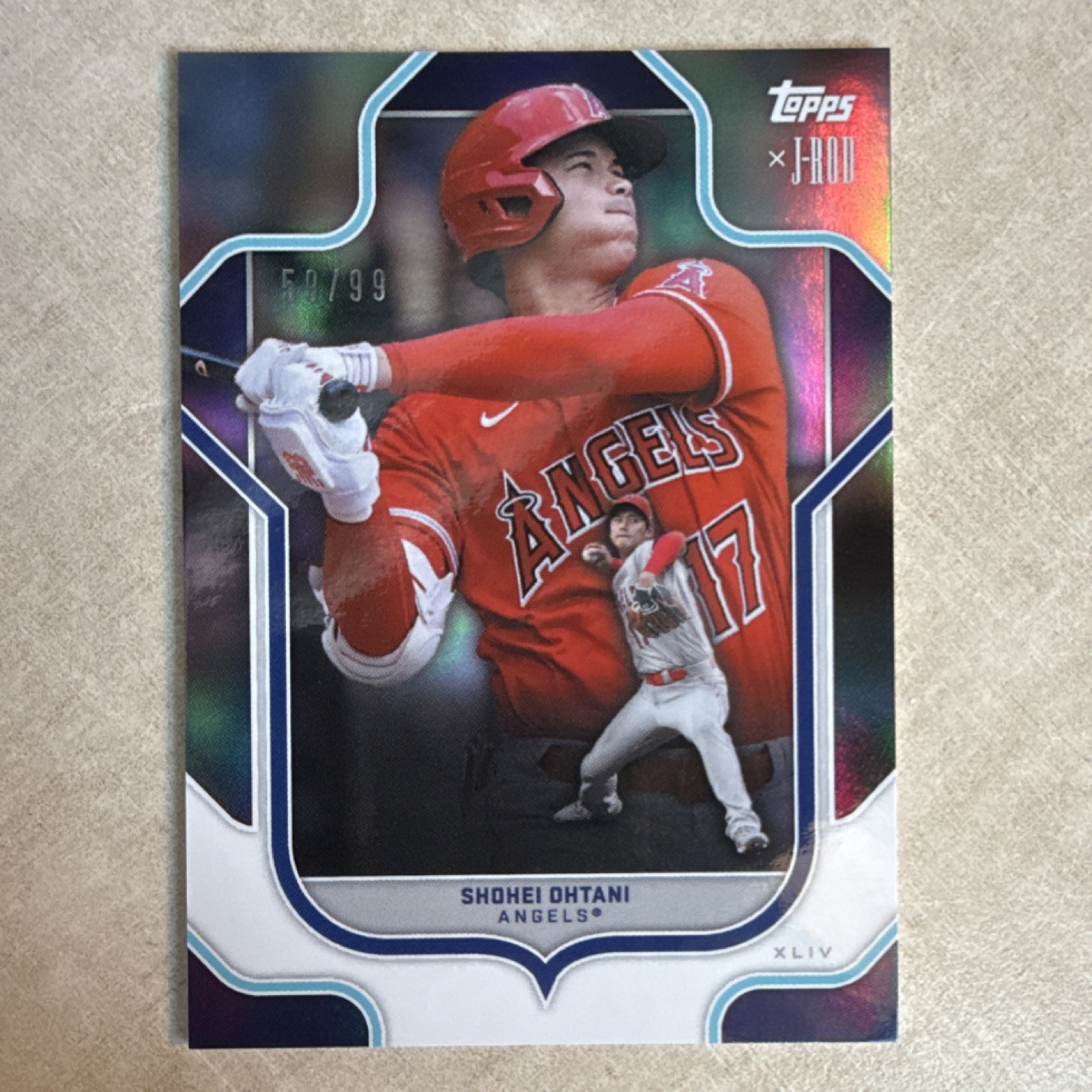 Shohei Ohtani Topps x J-ROD #XLIV Purple Rainbow Foil /99 Purple Rainbow Foil - Trading Card Image