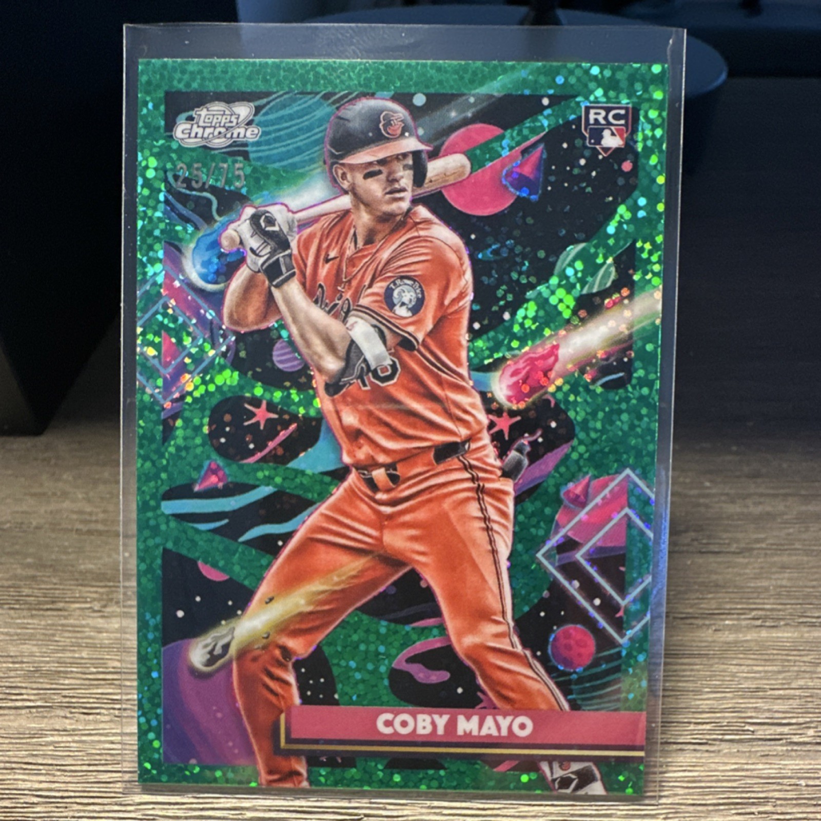 Coby Mayo 2024 Topps Chrome Cosmic Green Interstellar Refractor Rookie Card Green Interstellar Refractor - Trading Card Image