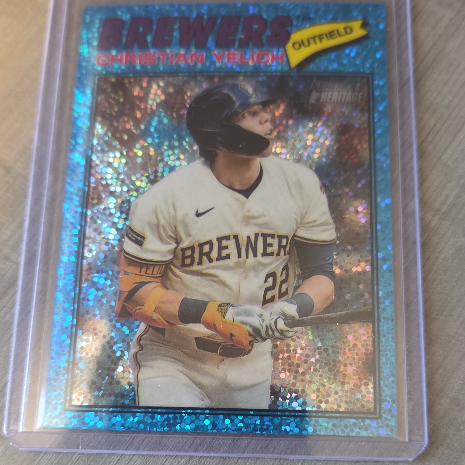 Christian Yelich - Topps Heritage Blue Sparkle Refractor Blue Sparkle Refractor - Trading Card Image