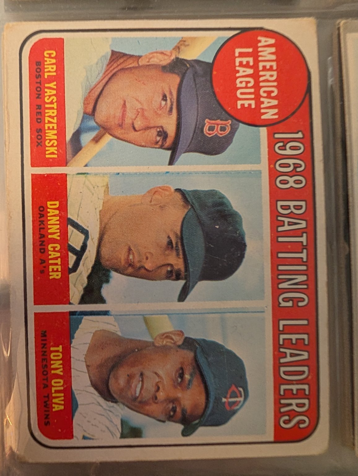 1968 Topps Batting Leaders (Carl Yastrzemski / Danny Cater / Tony Oliva) Base - Trading Card Image