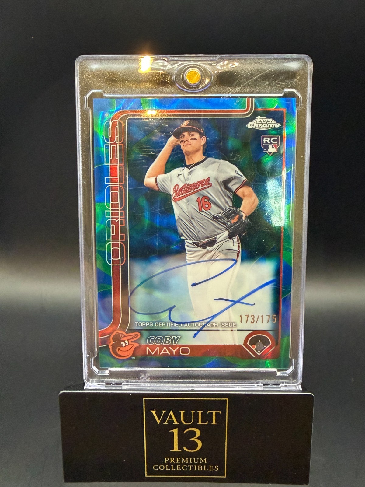 Coby Mayo 2024 Topps Chrome Rookie Blue Shimmer Refractor /175 Blue Shimmer Refractor - Trading Card Image