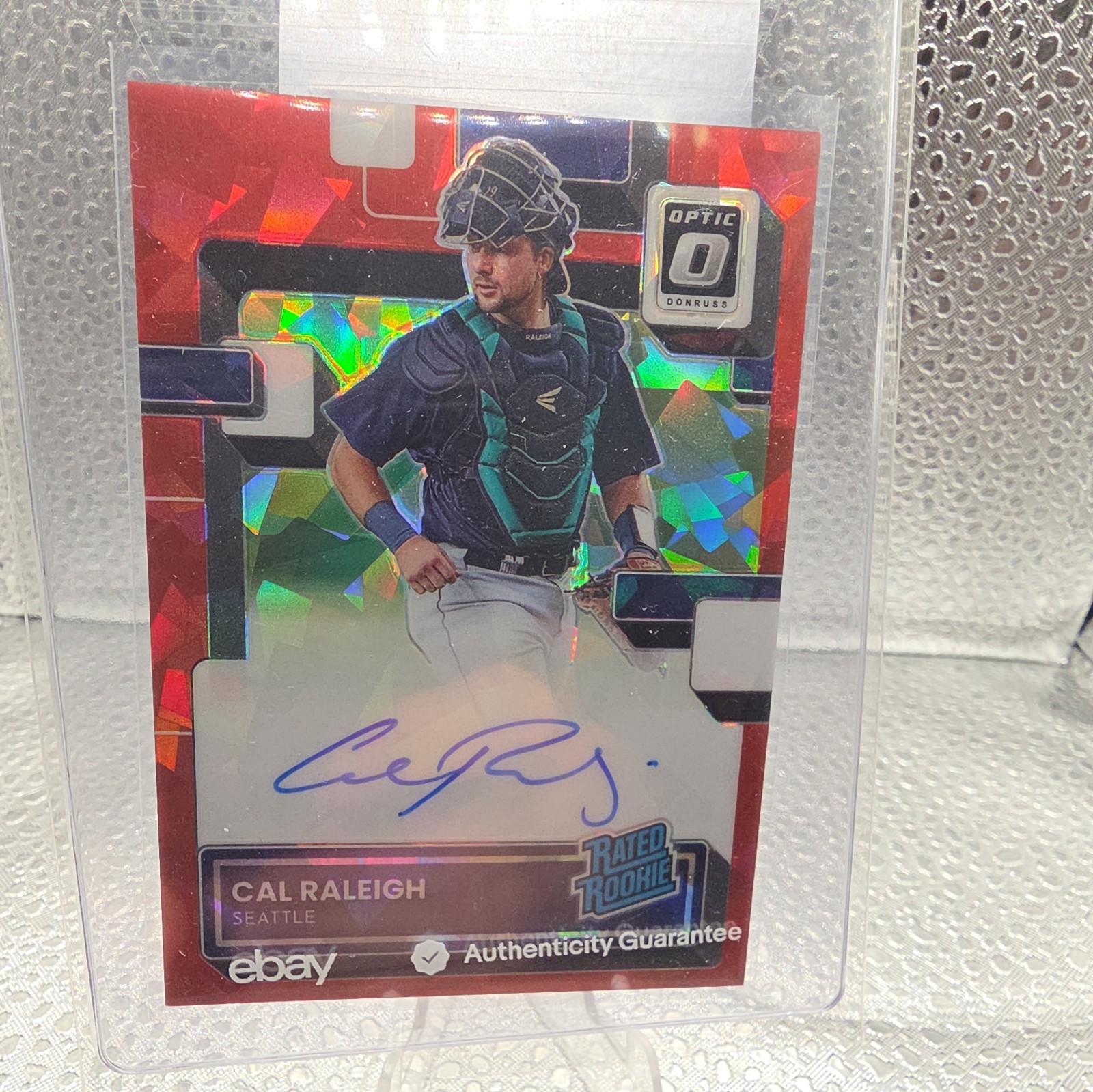 Cal Raleigh Red Pulsar Prizm Rated Rookie Red Pulsar Prizm Autograph - Trading Card Image