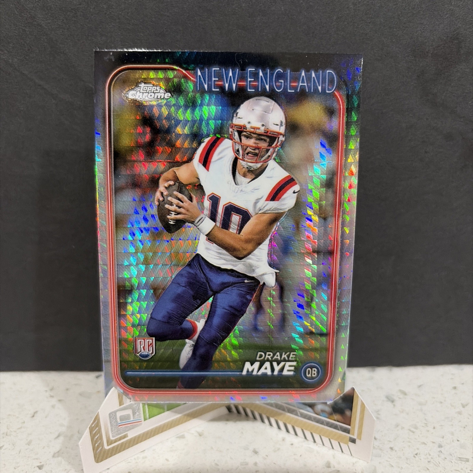 Drake Maye 2024 Topps Chrome Refractor Rookie Card Refractor - Trading Card Image