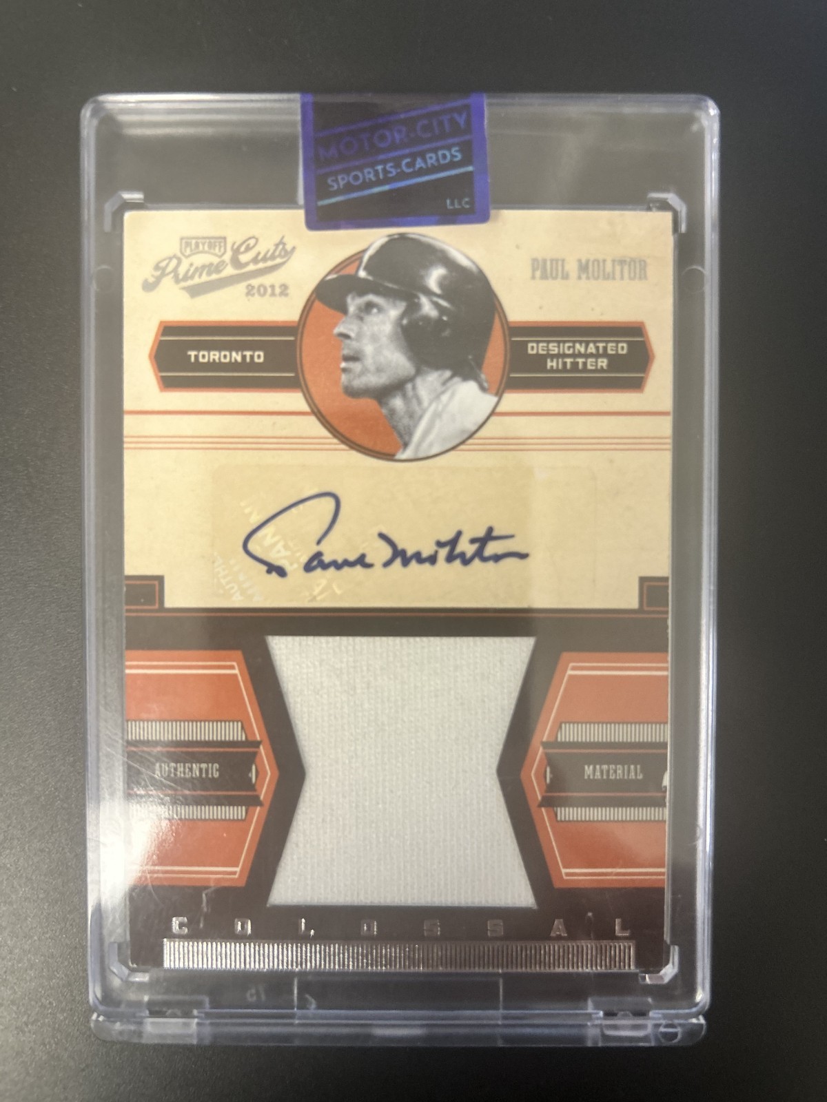 Paul Molitor 2012 Playoff Prime Cuts Autograph Relic Autograph Relic - Trading Card Image