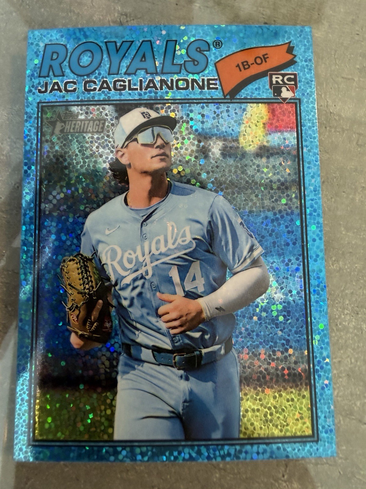 Jac Caglianone Rookie Card Blue Sparkle Refractor Blue Sparkle Refractor - Trading Card Image