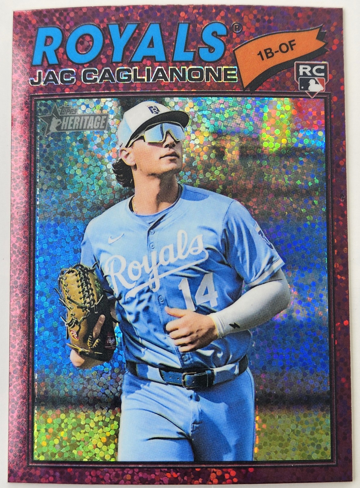 Jac Caglianone - Topps Heritage Rookie Pink Sparkle Parallel Pink Sparkle Parallel - Trading Card Image