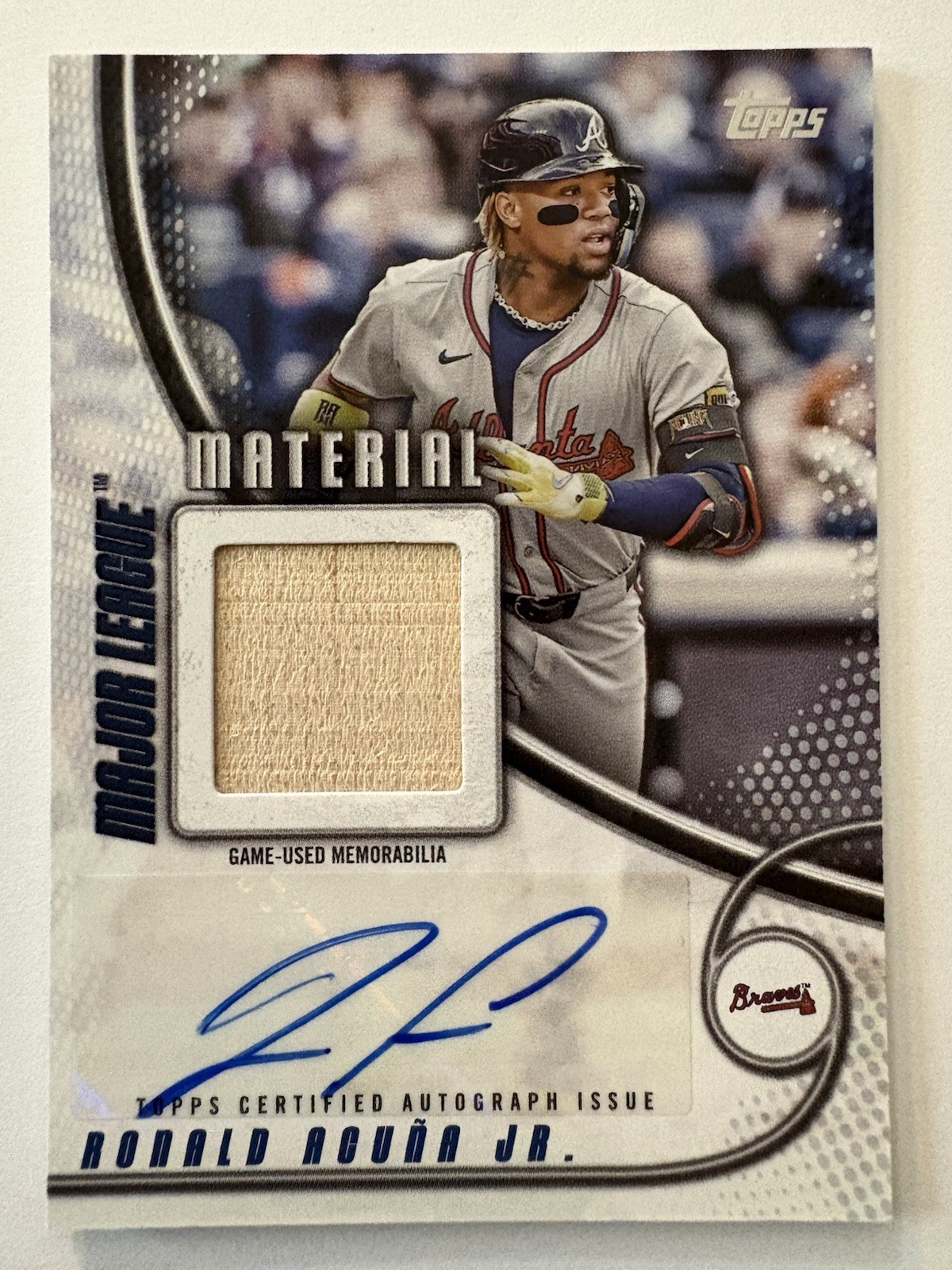 Ronald Acuña Jr. Game-Used Material Autograph Game-Used Material Autograph - Trading Card Image