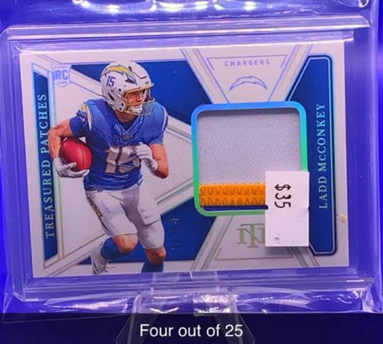 Ladd McConkey 2024 Panini National Treasures Treasured Patches Rookie Patch Auto /25 Rookie Patch - Trading Card Image