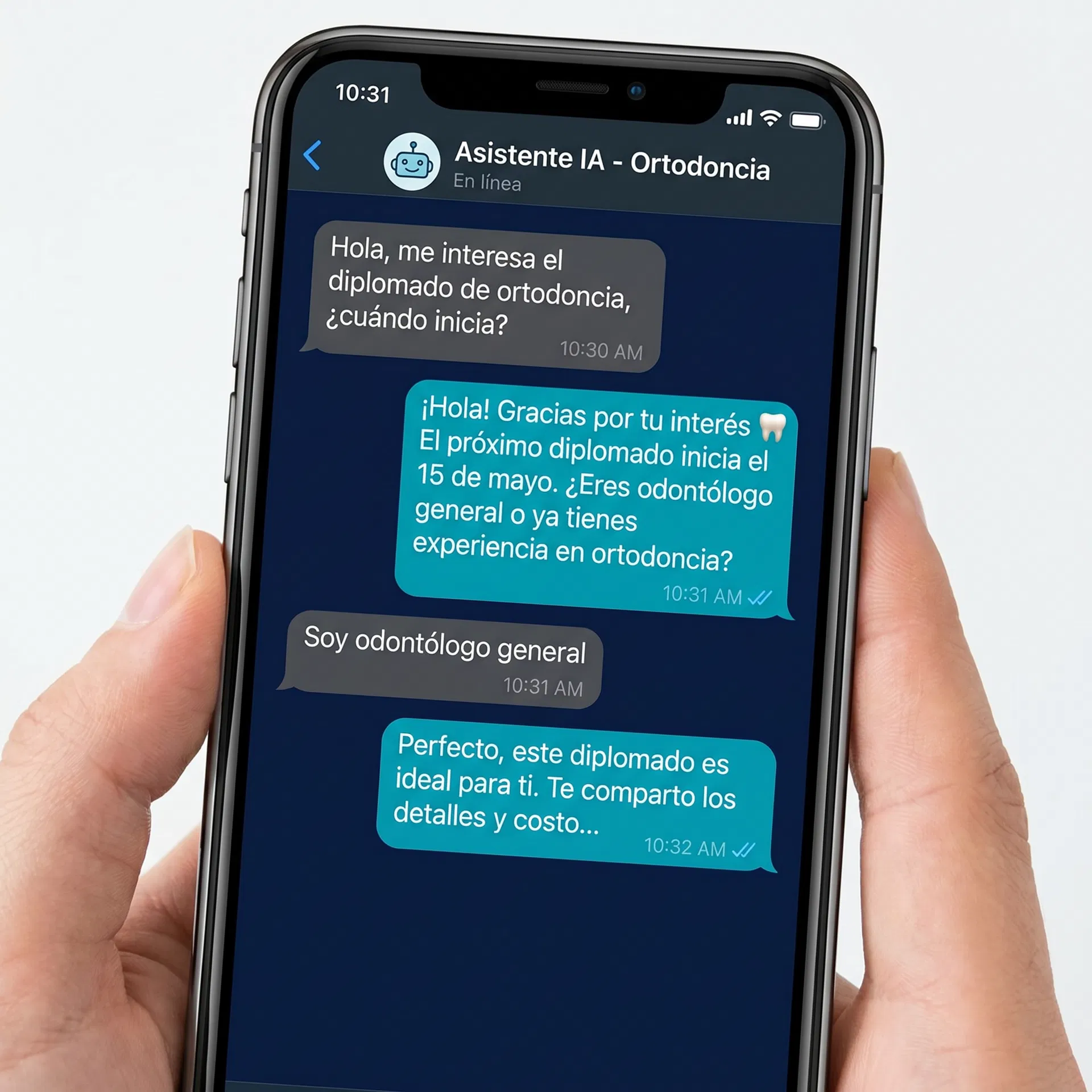 WhatsApp Bot Conversation about Orthodontics Diploma