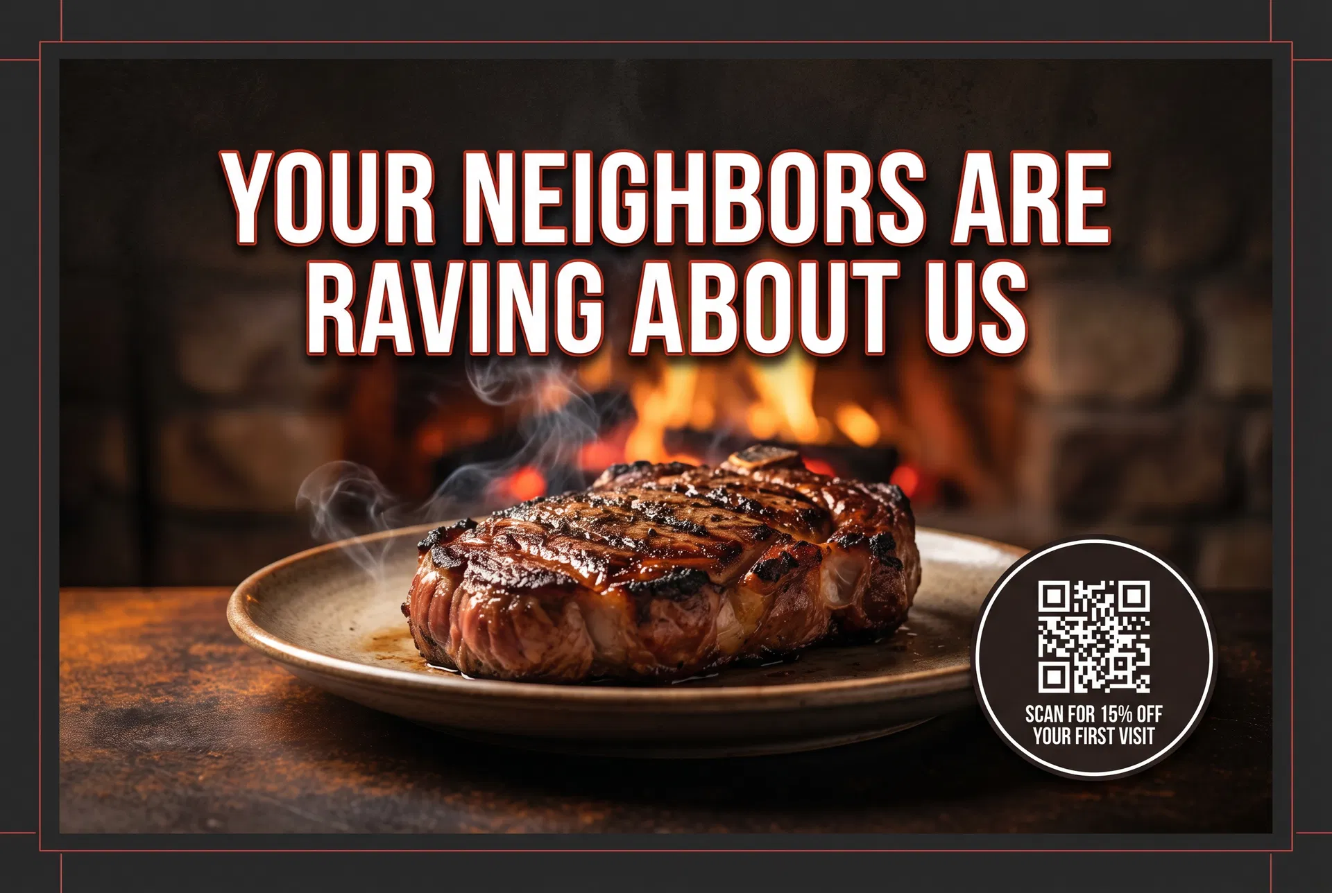 The Ember Grill postcard design