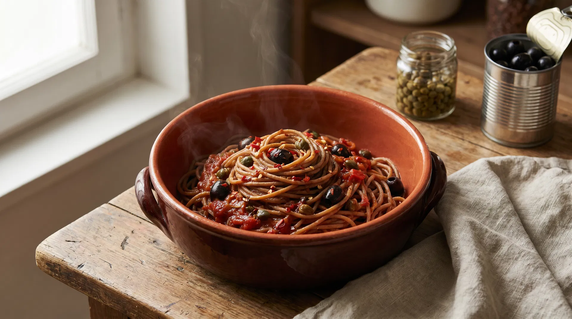 Pasta Integrale alla Puttanesca Vegana