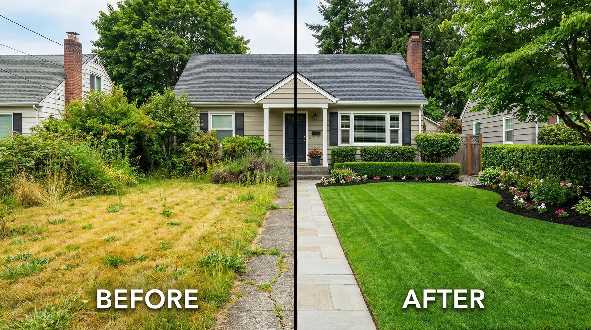 Before and after lawn transformation