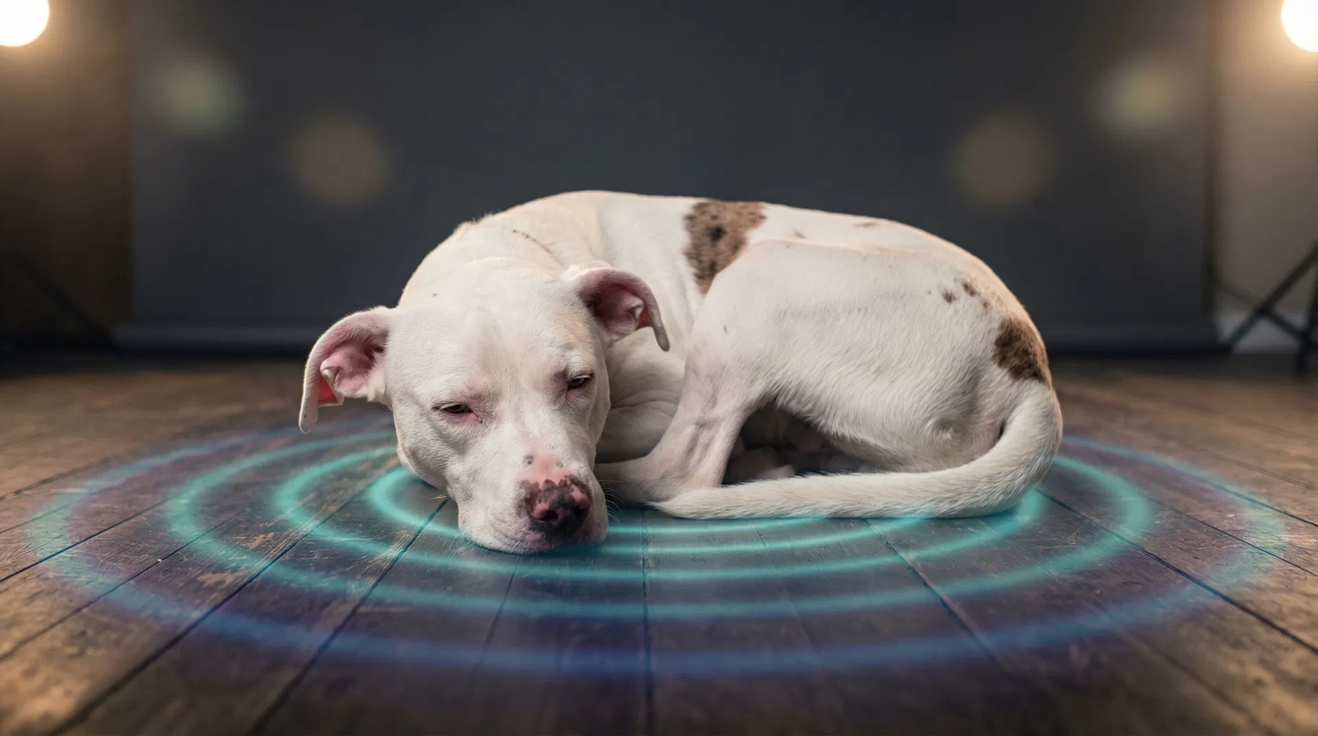 Vibrotactile sound waves radiating from a resting dog