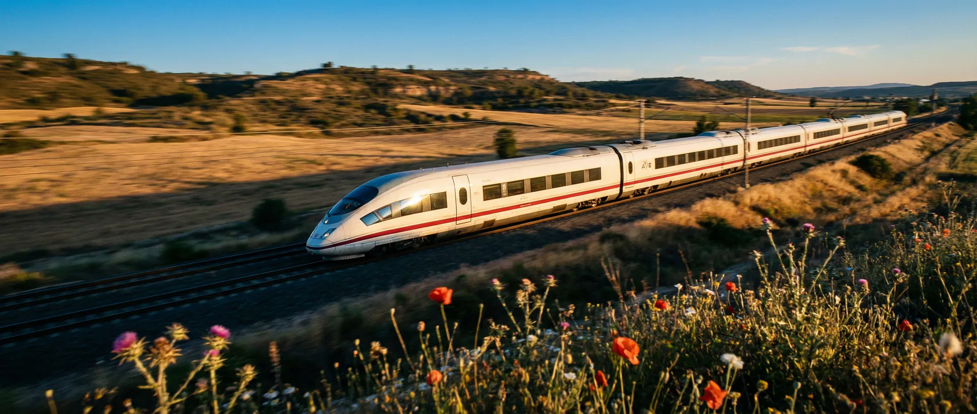 Tren de alta velocidad AVE atravesando el paisaje español