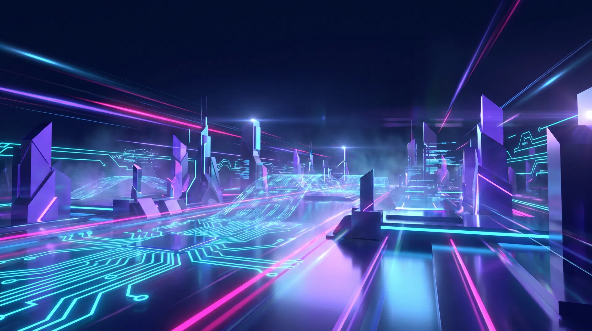 Cyber Midnight futuristic tech landscape