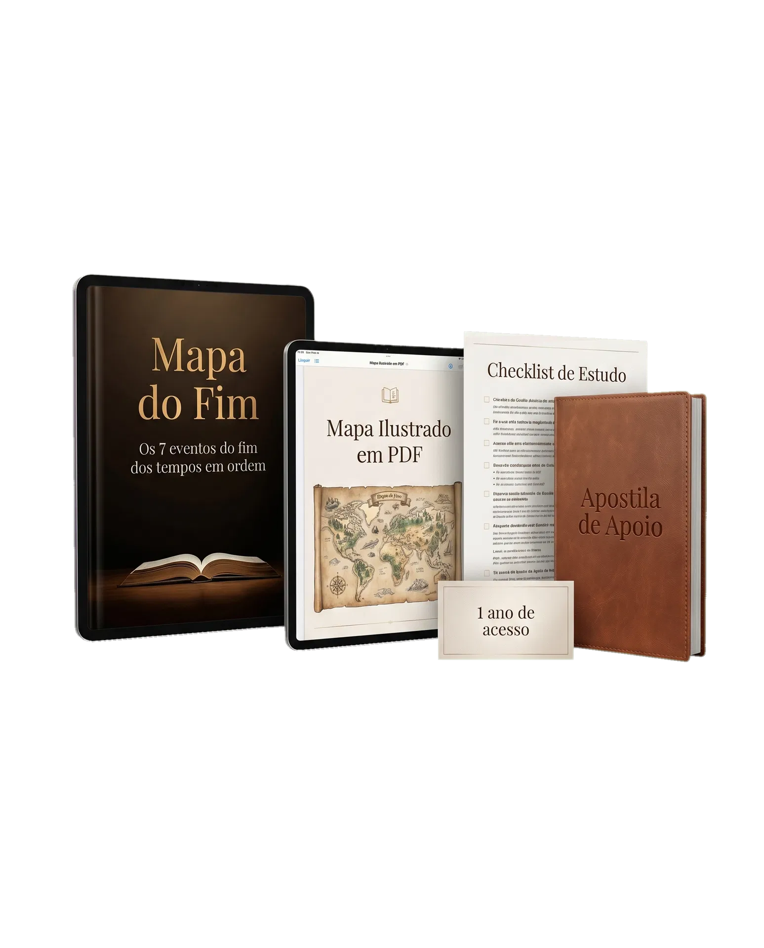 Mockup isolado do Mapa do Fim com os materiais do curso sem fundo