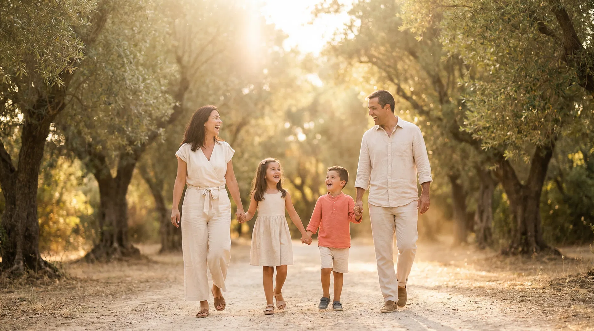 Família feliz a passear