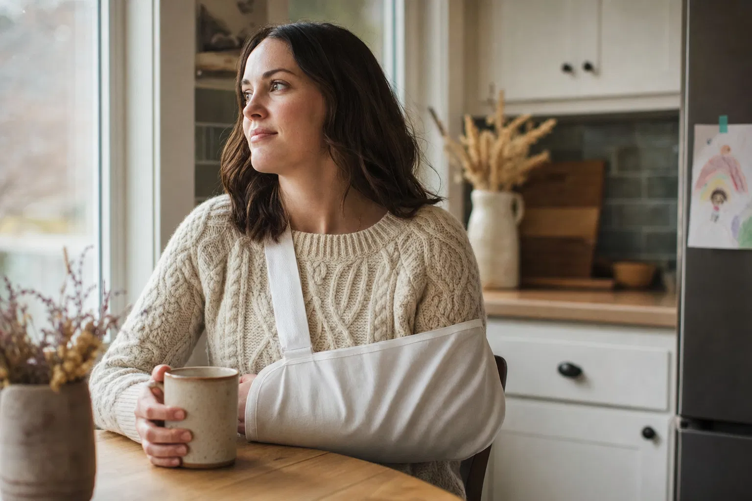 Young Utah parent at home making coffee in a sunlit kitchen