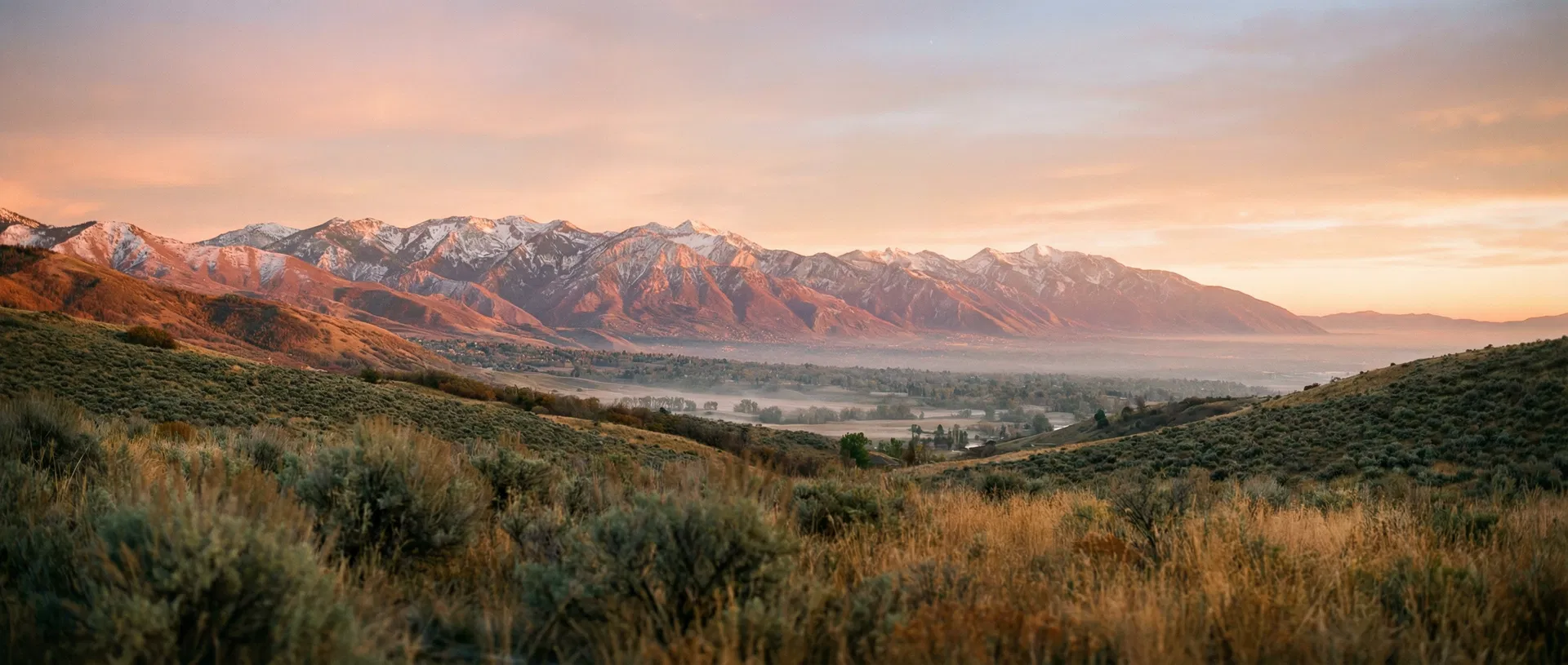 Wasatch Mountain Range at golden hour overlooking Salt Lake Valley - Salt City IV mobile IV therapy service area