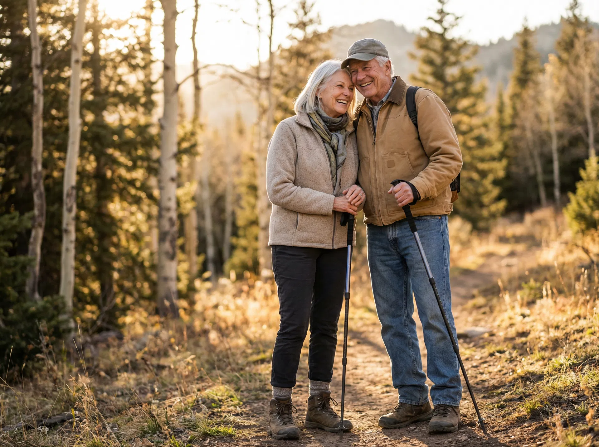 Active older couple hiking in Utah mountains