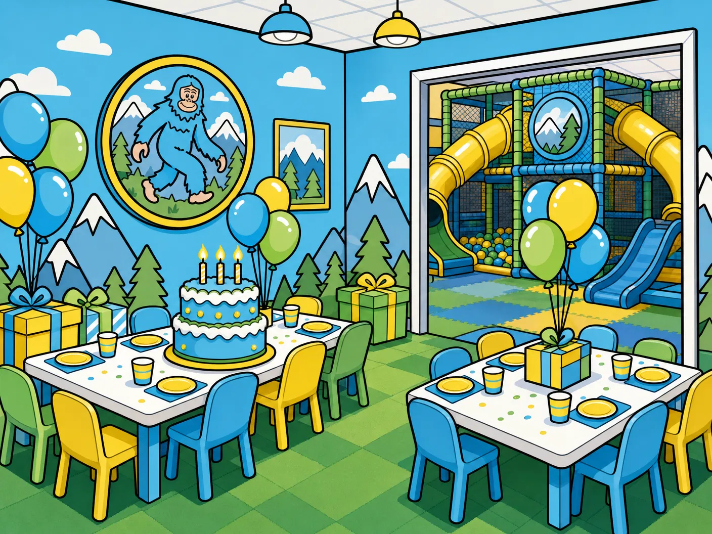 Funrise birthday party room illustration