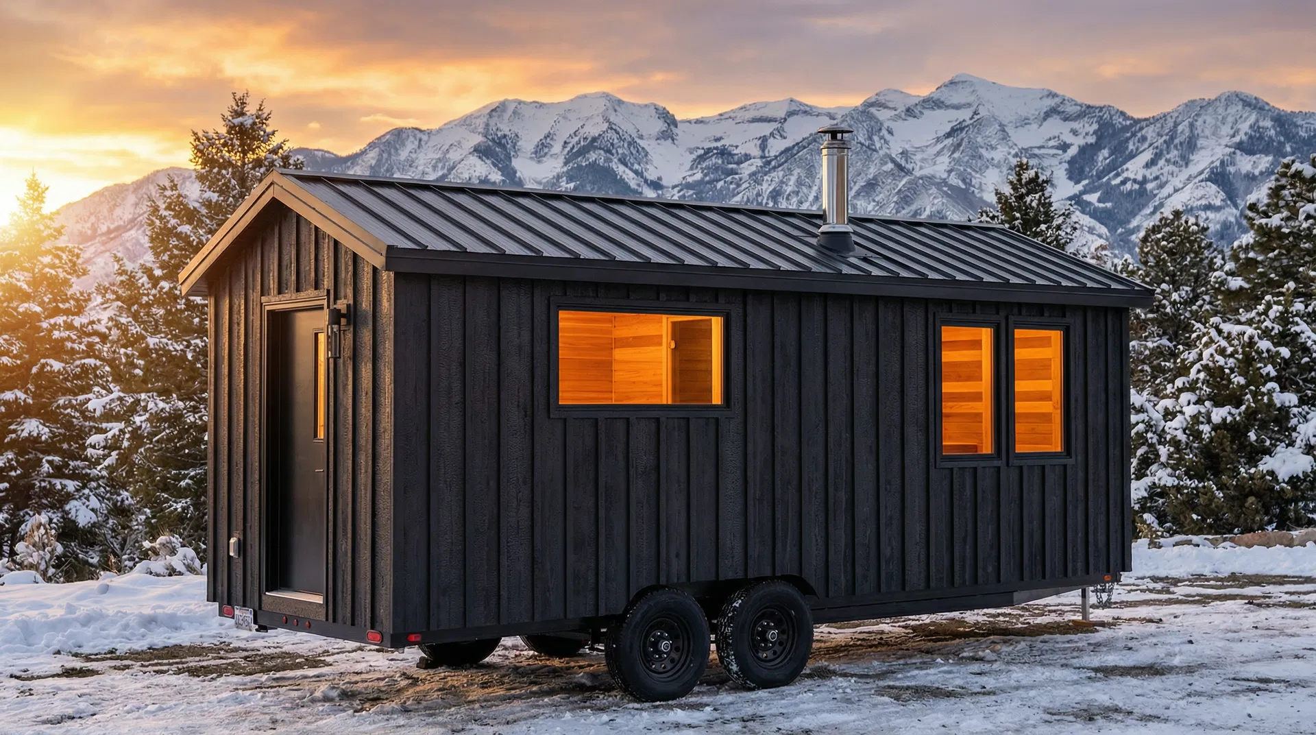 Mobile sauna in Utah mountains at sunset