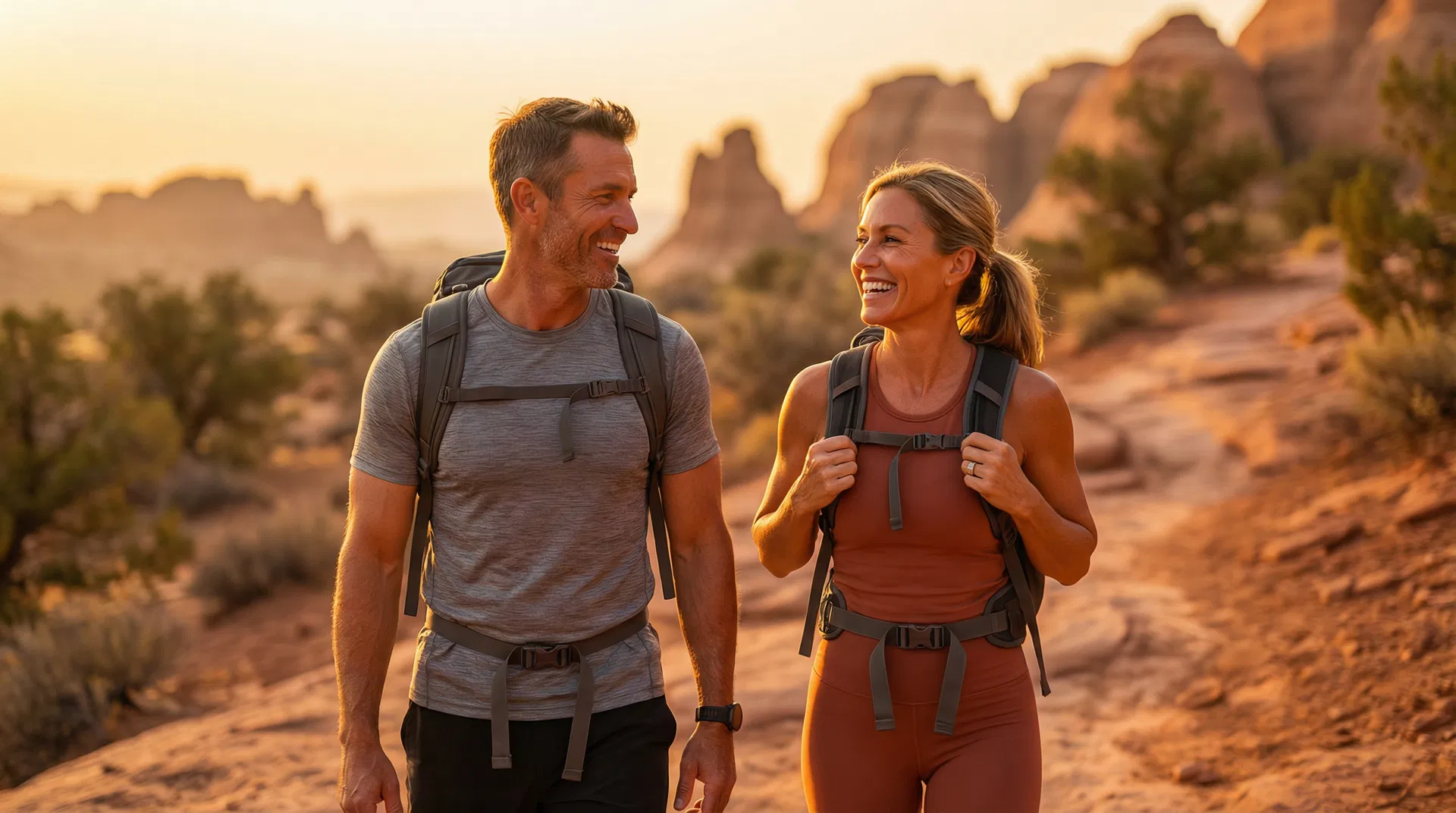 Active, healthy couple hiking in southern Utah — the lifestyle Lume Light helps you live