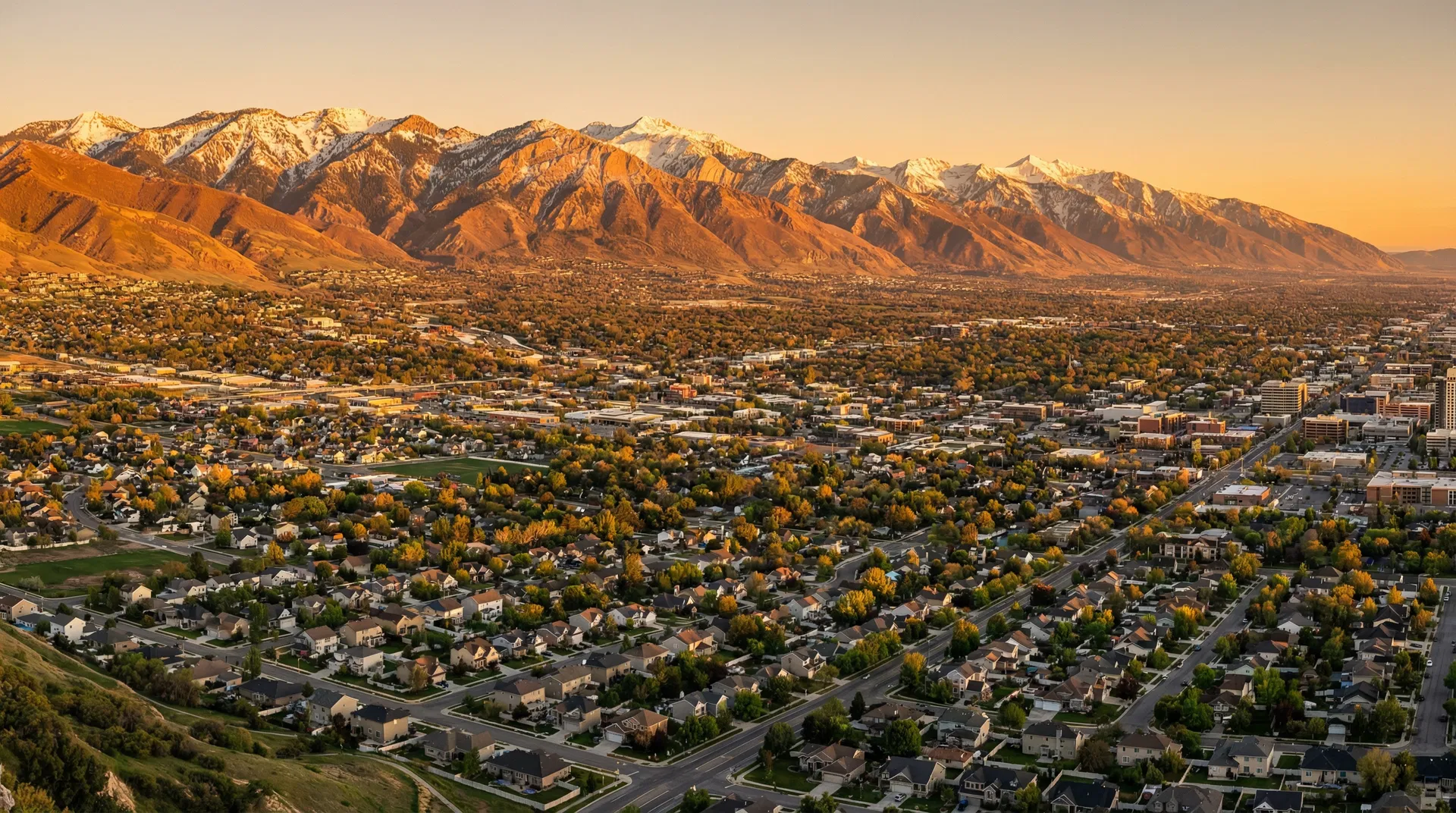 Utah Valley panoramic view with Wasatch Mountains