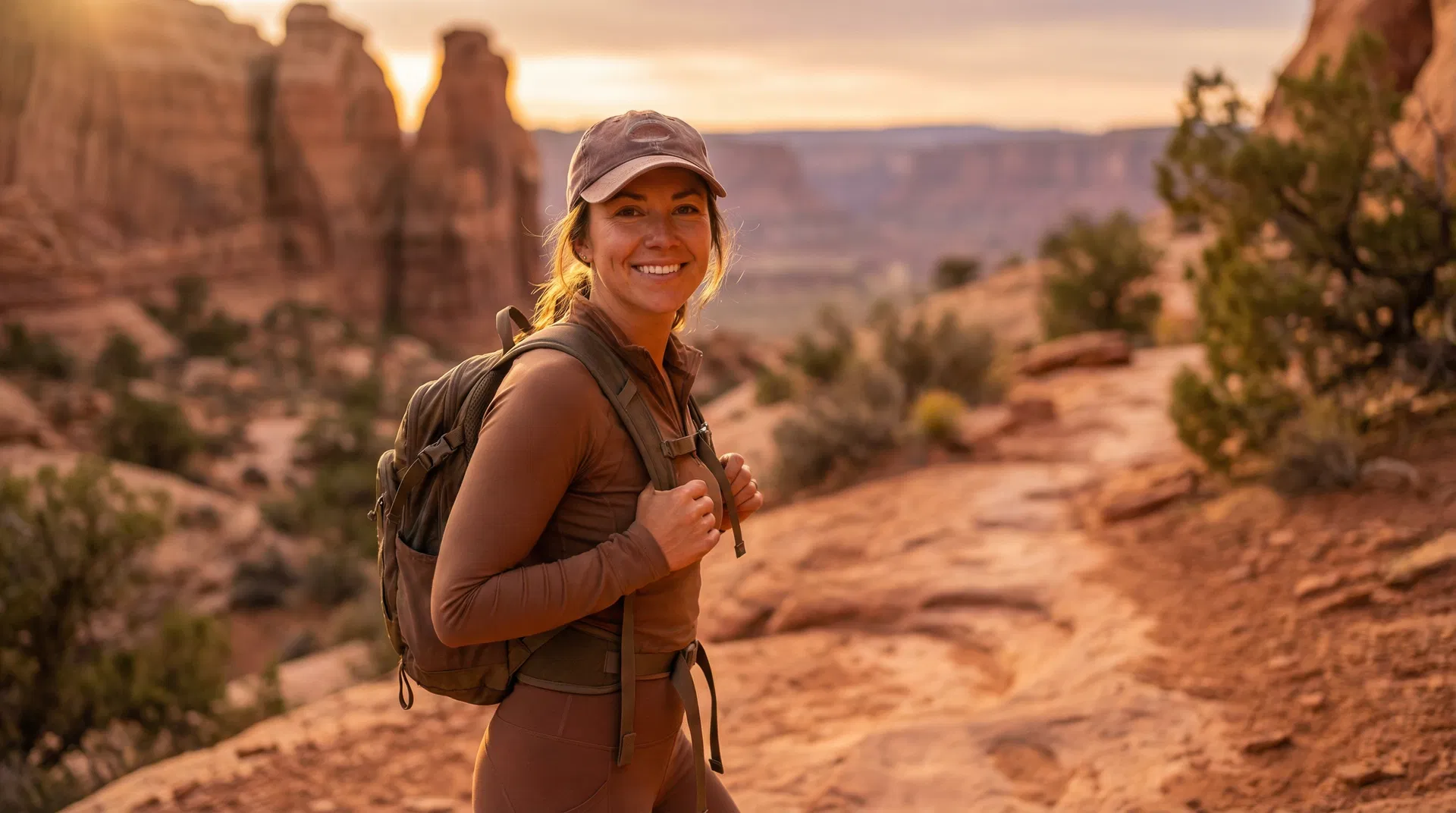 Active woman enjoying outdoor activities in Southern Utah after red light therapy